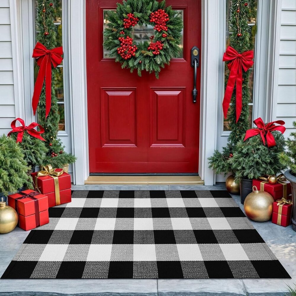 Buffalo Plaid Area Rugs 27.5x43 Inches Black and White Checkered Rug Washable Fr